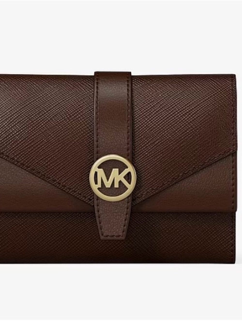 Michael Kors Chocolate Brown Saffiano Leather Wallet with Gold MK Emblem